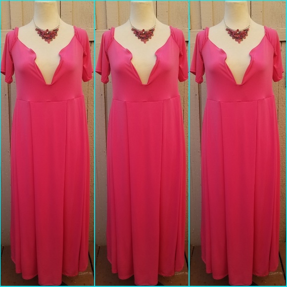 2x New Plus Size Pink Deep V Neck Long Dress - Picture 2 of 7